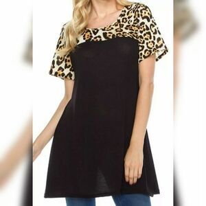 NEW Leopard‎ Colorblock Hatchi Sweater Dress Tunic Top Safari Vacation Resortwea